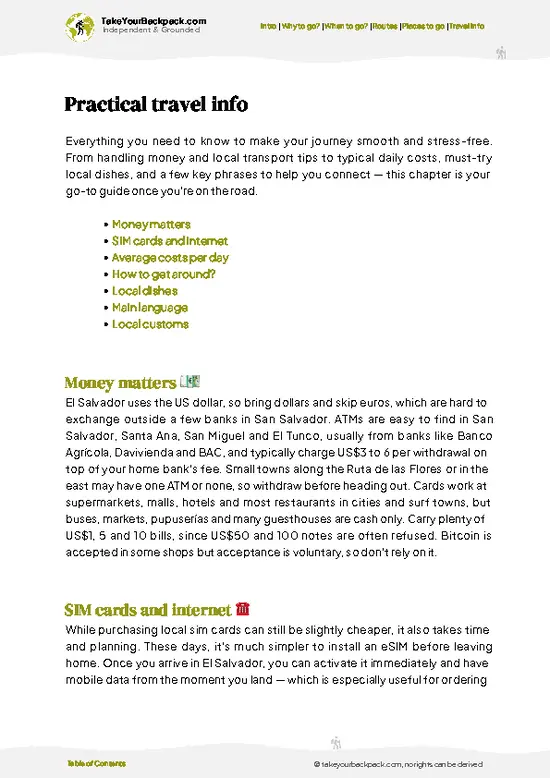 example page 7 from our offline Travel Guide for El Salvador